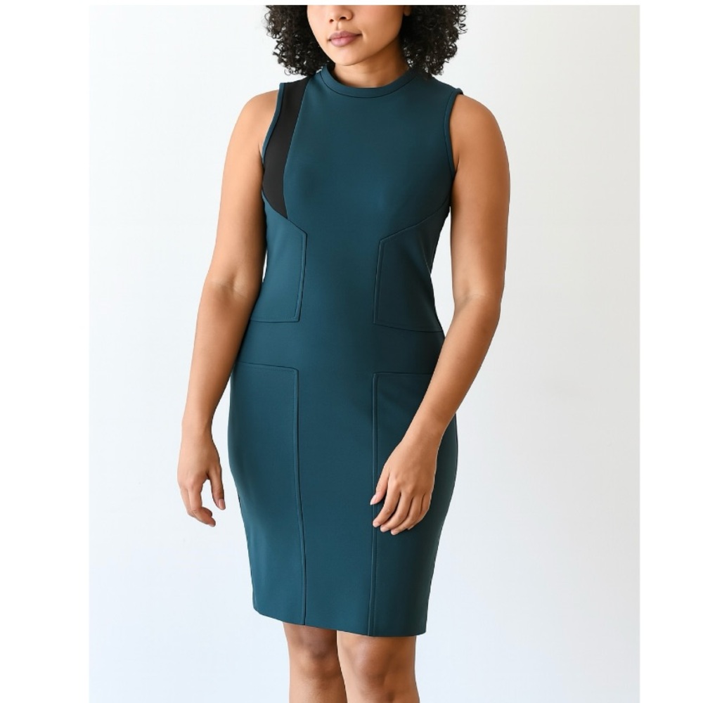 YIGAL AZROUEL turquoise and black colorblock dress